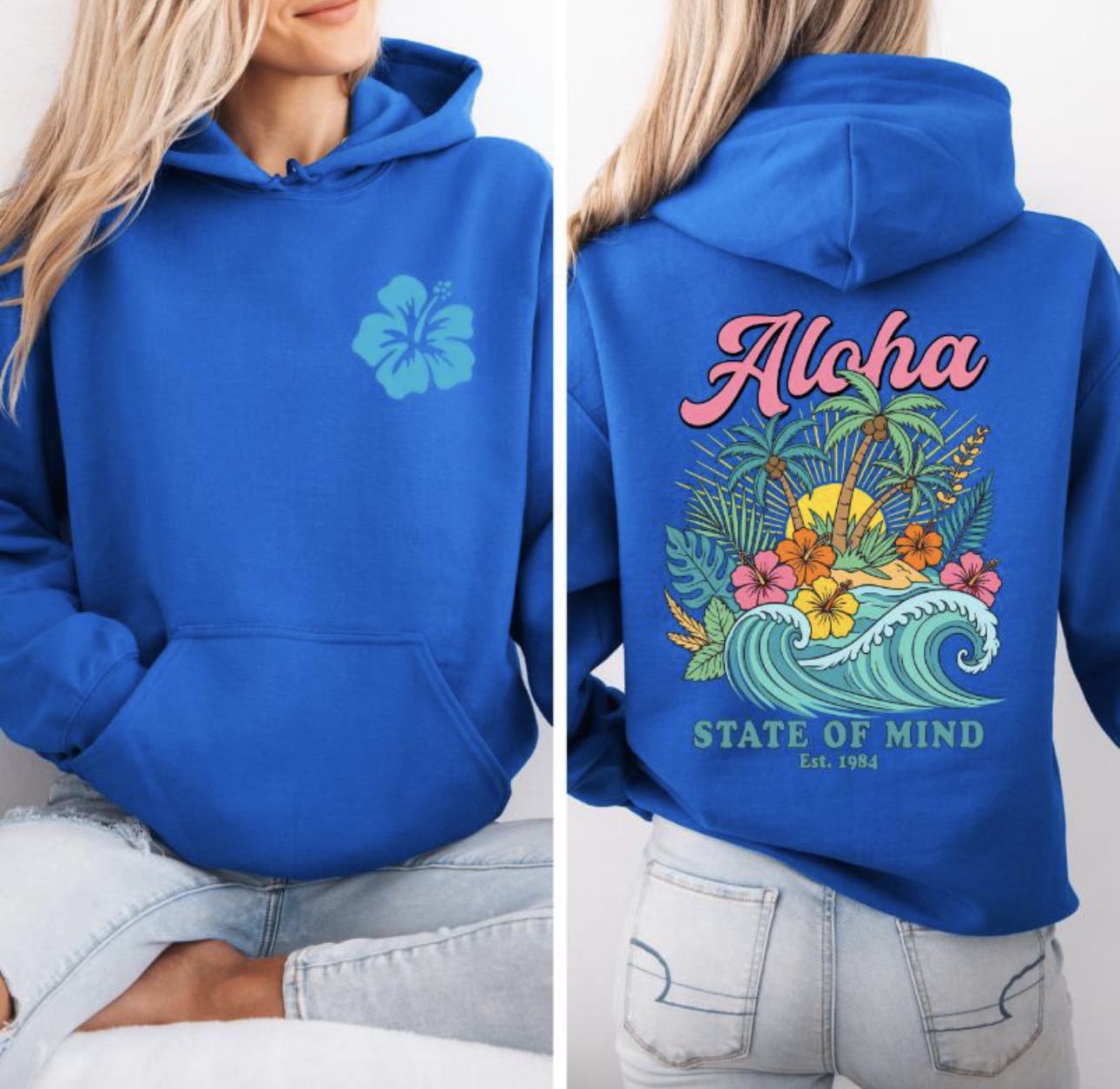 Aloha Hibiscus Hoodie, Tropical Sweatshirt, Beachy Floral Pullover, Summer Hoodie