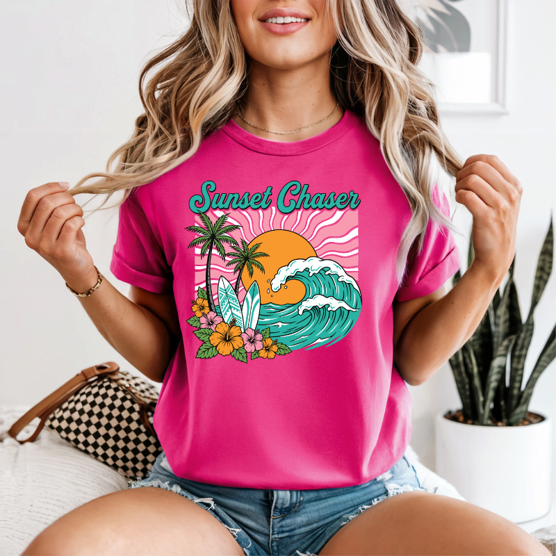 Chasing Sunsets T-Shirt | Neon Comfort Colors Summer Tee