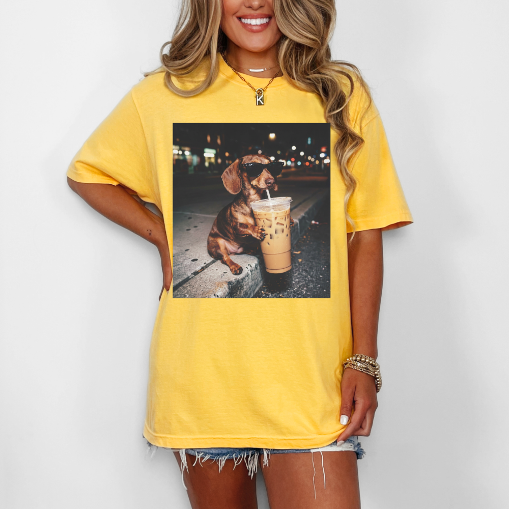 Dachshund & Iced Coffee Graphic Tee | Coffee Lover Dog Shirt