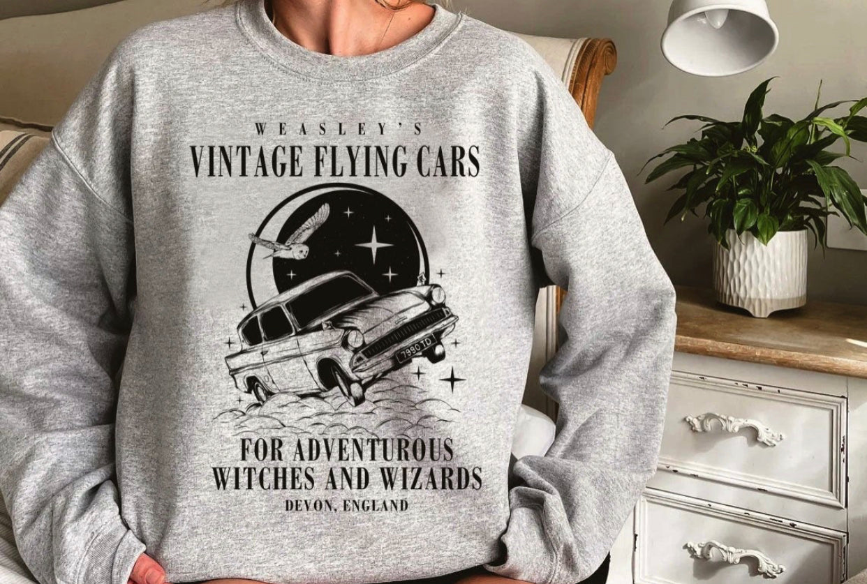 HP - Vintage Flying Cars - Wizard Shirts, Vintage Shirts, Flying Car Unisex Sizing