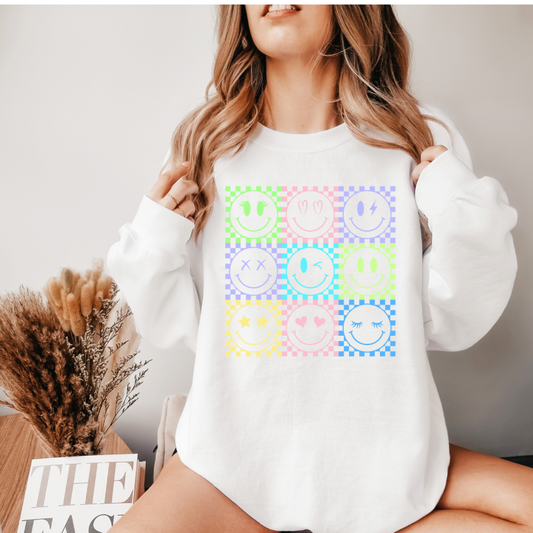 Smiley Neon Bright colored graphic sweatshirt and T-shirts