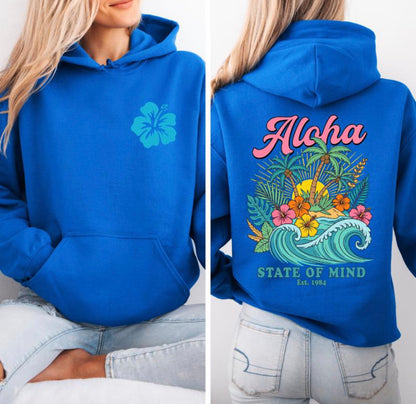 Aloha Hibiscus Hoodie, Tropical Sweatshirt,  Beachy Floral Pullover, Summer Hoodie