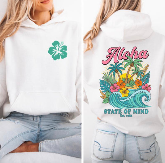 Aloha Hibiscus Hoodie, Tropical Sweatshirt,  Beachy Floral Pullover, Summer Hoodie