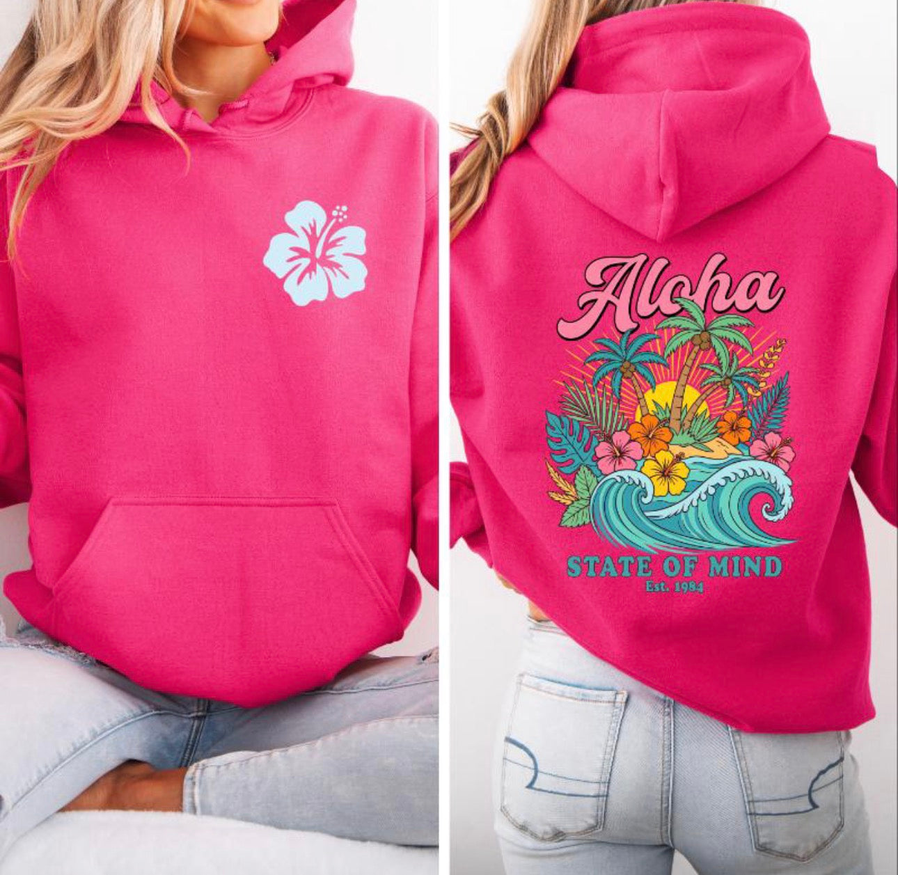 Aloha Hibiscus Hoodie, Tropical Sweatshirt,  Beachy Floral Pullover, Summer Hoodie