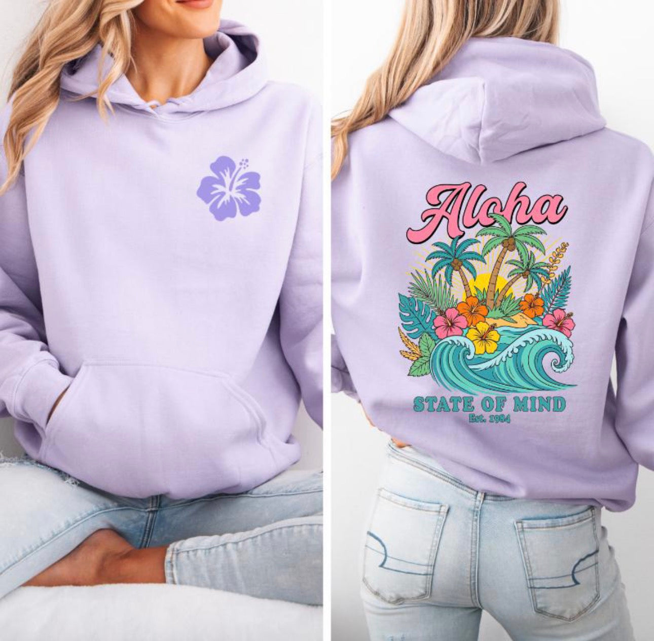 Aloha Hibiscus Hoodie, Tropical Sweatshirt,  Beachy Floral Pullover, Summer Hoodie
