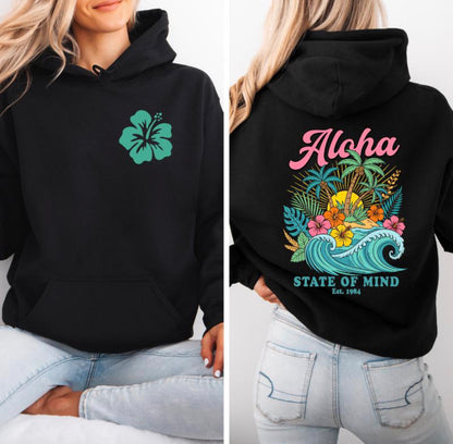 Aloha Hibiscus Hoodie, Tropical Sweatshirt,  Beachy Floral Pullover, Summer Hoodie