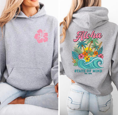 Aloha Hibiscus Hoodie, Tropical Sweatshirt,  Beachy Floral Pullover, Summer Hoodie