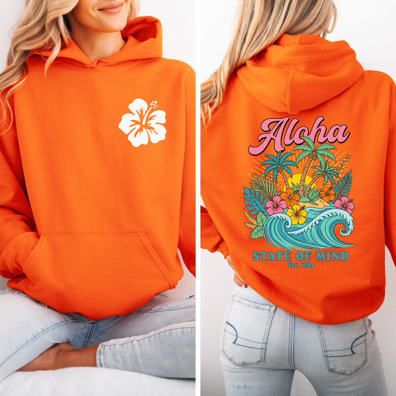 Aloha Hibiscus Hoodie, Tropical Sweatshirt,  Beachy Floral Pullover, Summer Hoodie