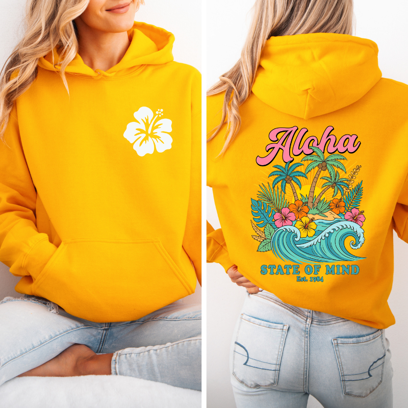 Aloha Hibiscus Hoodie, Tropical Sweatshirt,  Beachy Floral Pullover, Summer Hoodie