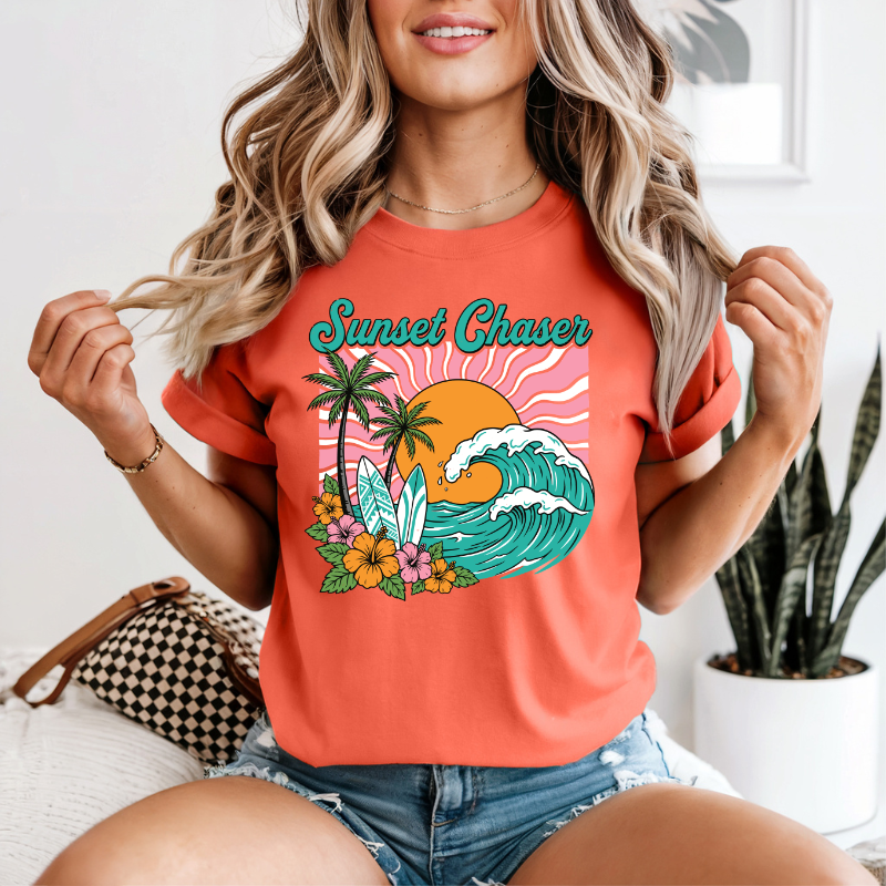 Chasing Sunsets T-Shirt | Neon Comfort Colors Summer Tee