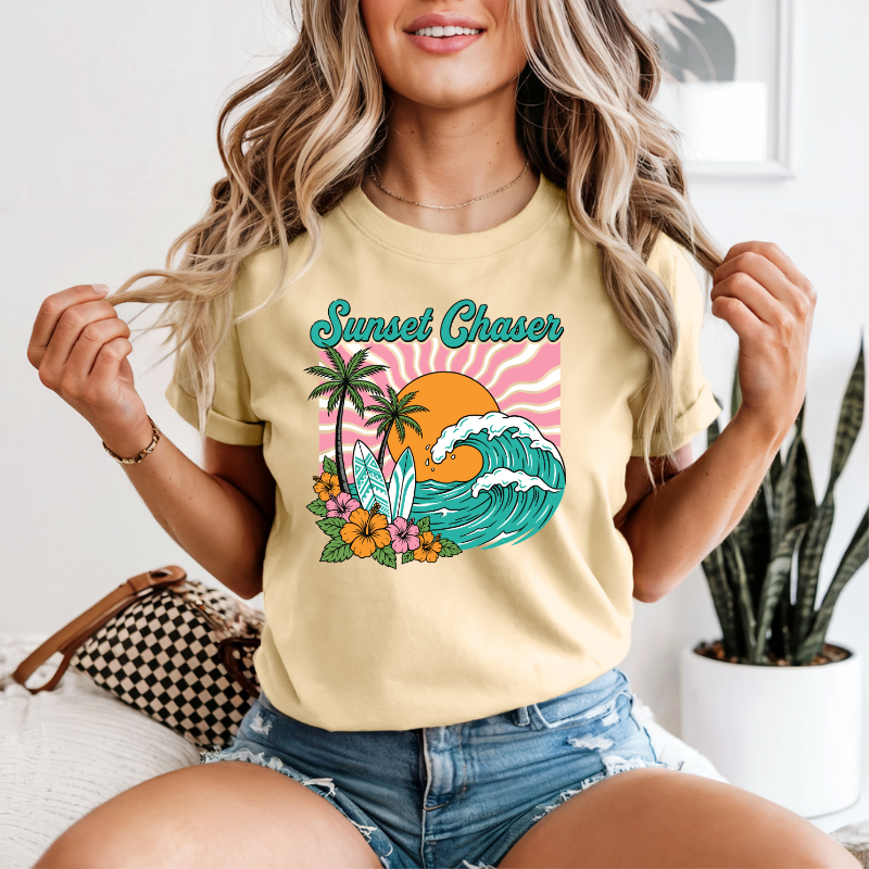 Chasing Sunsets T-Shirt | Neon Comfort Colors Summer Tee