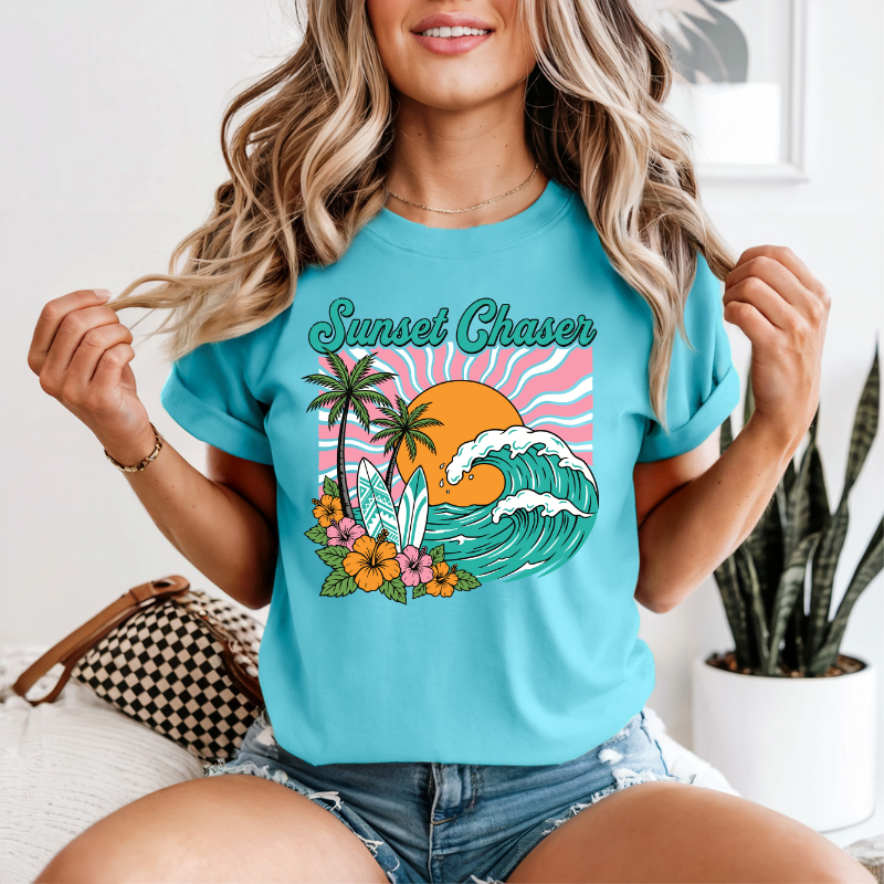 Chasing Sunsets T-Shirt | Neon Comfort Colors Summer Tee