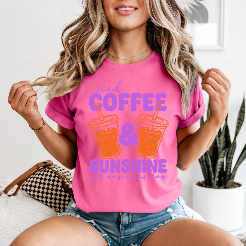 Sunshine and Coffee Shirt, Neon Summer Tee