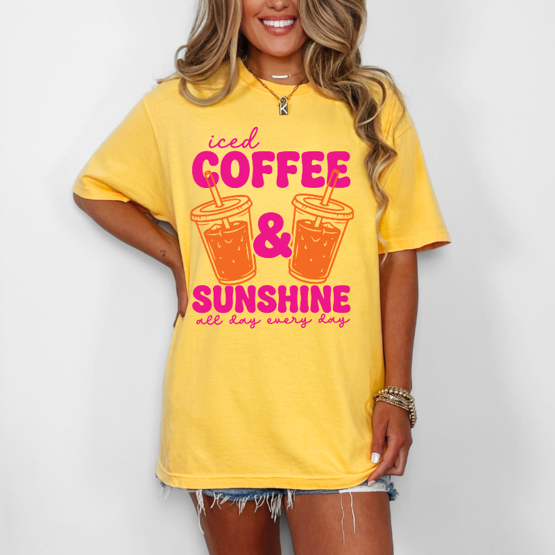 Sunshine and Coffee Shirt, Neon Summer Tee
