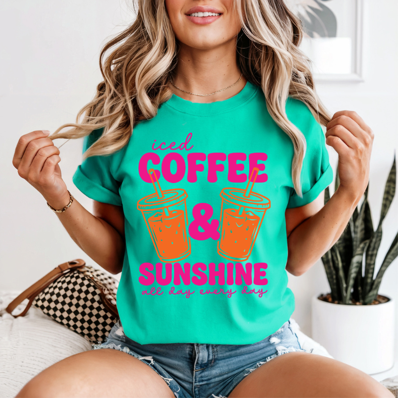 Sunshine and Coffee Shirt, Neon Summer Tee