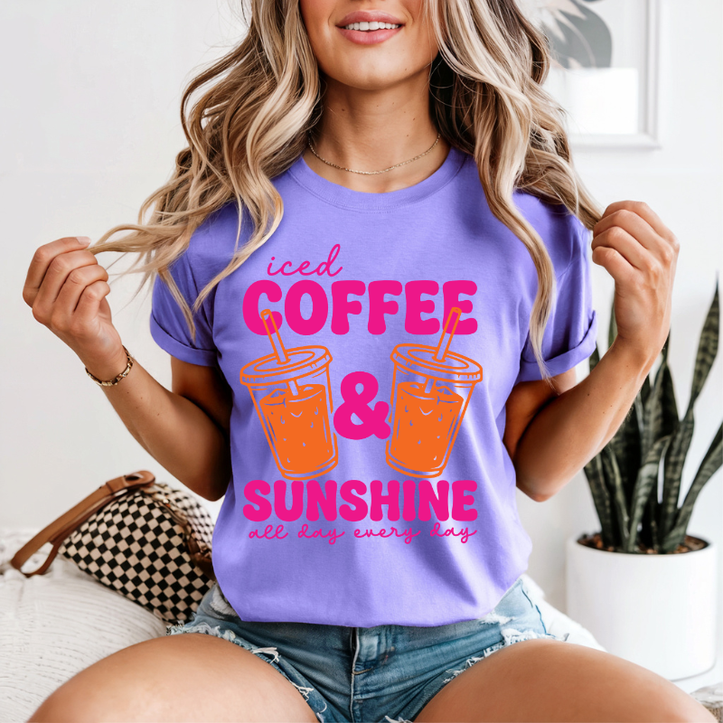 Sunshine and Coffee Shirt, Neon Summer Tee