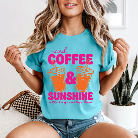 Sunshine and Coffee Shirt, Neon Summer Tee