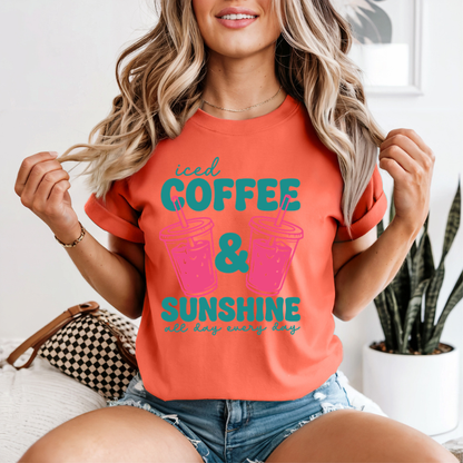 Sunshine and Coffee Shirt, Neon Summer Tee