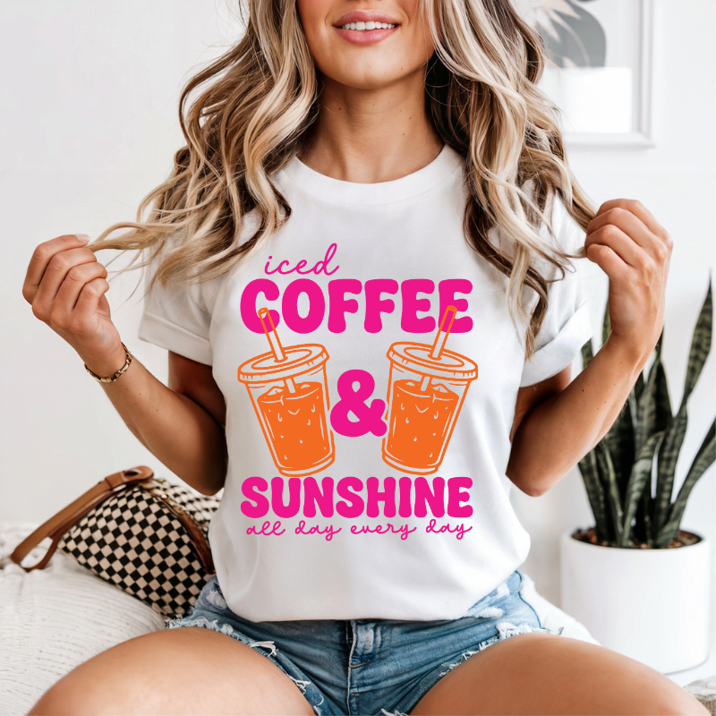 Sunshine and Coffee Shirt, Neon Summer Tee