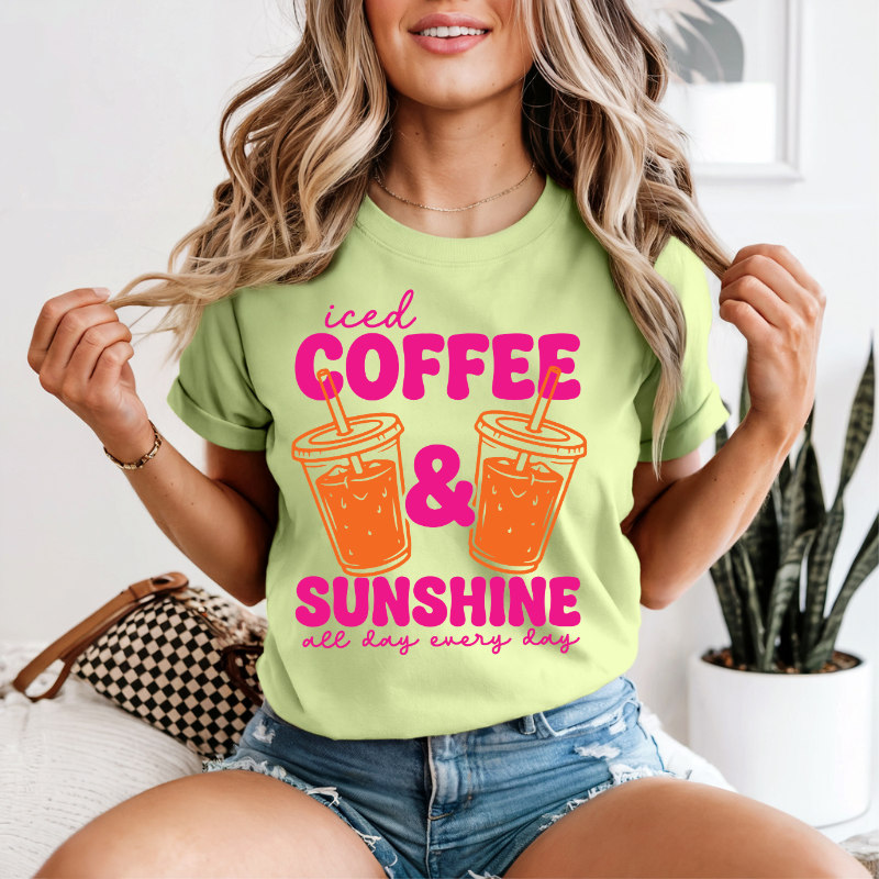 Sunshine and Coffee Shirt, Neon Summer Tee