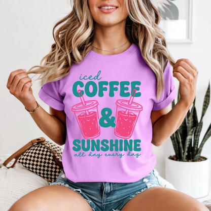 Sunshine and Coffee Shirt, Neon Summer Tee