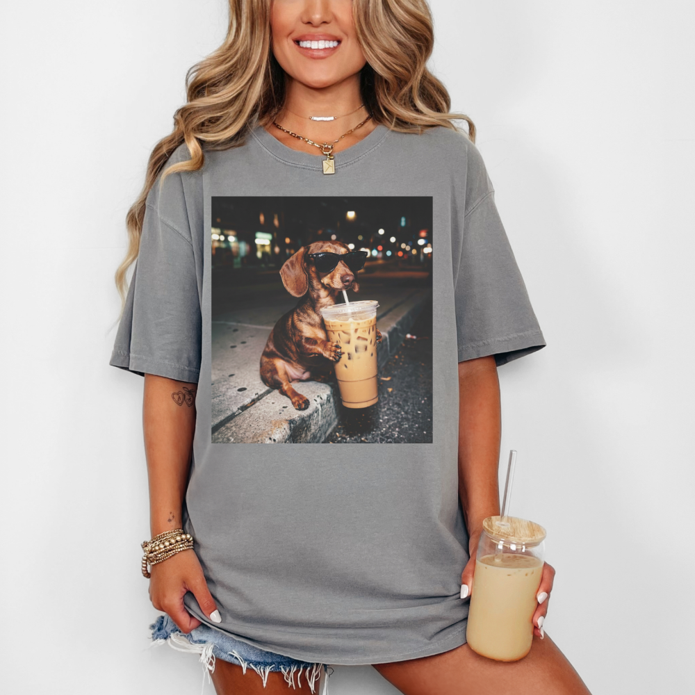 Dachshund & Iced Coffee Graphic Tee | Coffee Lover Dog Shirt