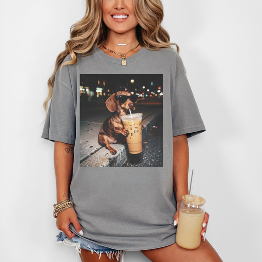 Dachshund & Iced Coffee Graphic Tee | Coffee Lover Dog Shirt