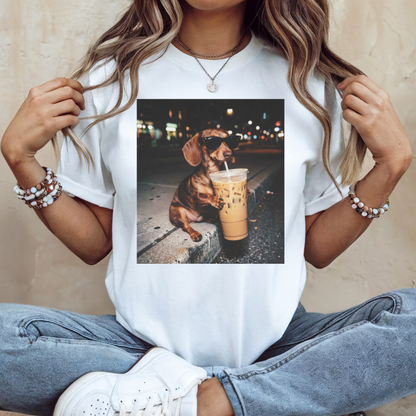 Dachshund & Iced Coffee Graphic Tee | Coffee Lover Dog Shirt
