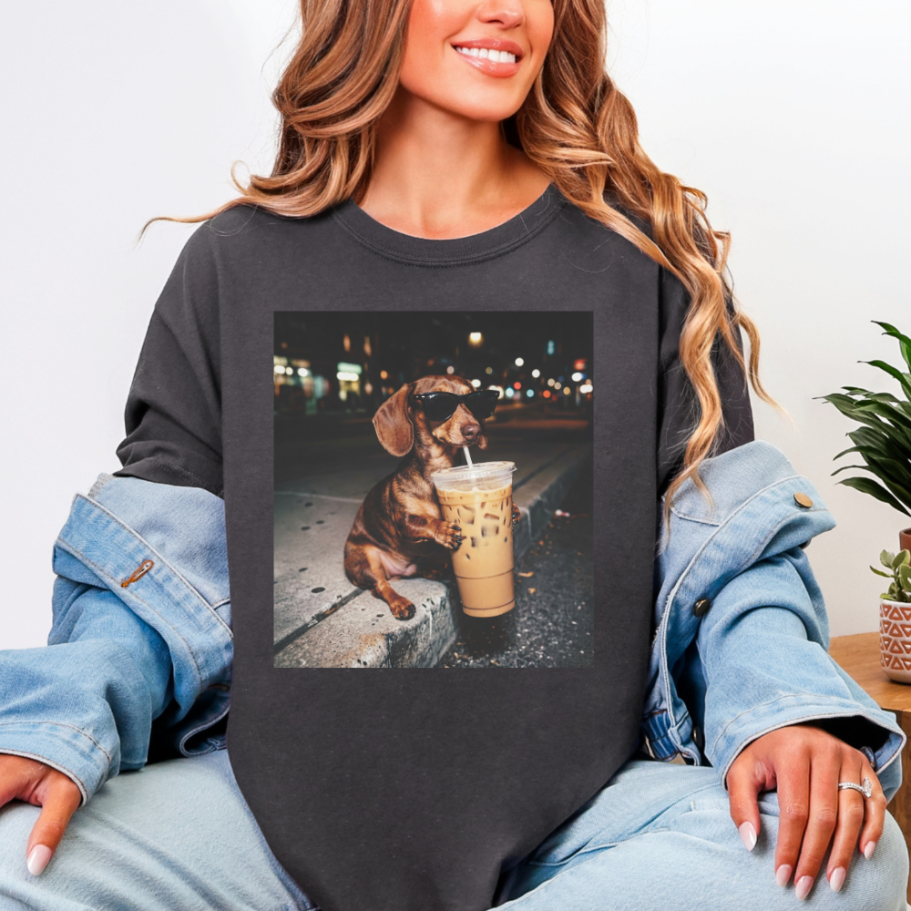Dachshund & Iced Coffee Graphic Tee | Coffee Lover Dog Shirt