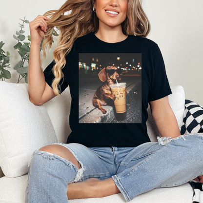 Dachshund & Iced Coffee Graphic Tee | Coffee Lover Dog Shirt