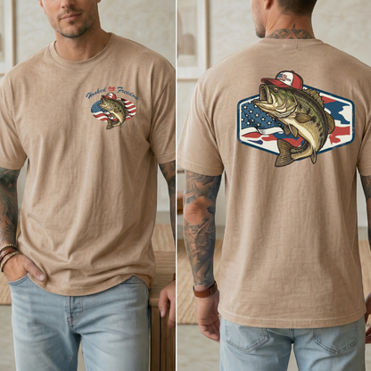 Mens Patriotic Fish Shirt, Hooked on Freedom Tee, Fishing 4th of July Shirt