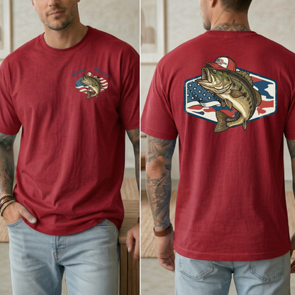 Mens Patriotic Fish Shirt, Hooked on Freedom Tee, Fishing 4th of July Shirt