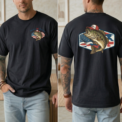 Mens Patriotic Fish Shirt, Hooked on Freedom Tee, Fishing 4th of July Shirt