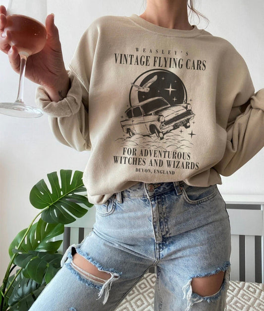 HP - Vintage Flying Cars - Wizard Shirts, Vintage Shirts, Flying Car Unisex Sizing