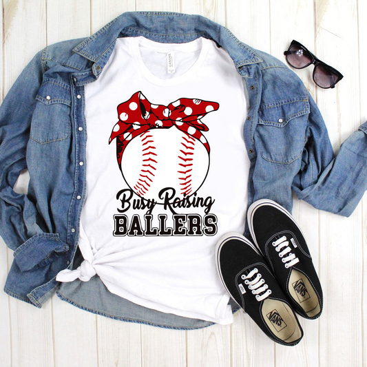 Busy Raising Ballers - Baseball - White Tee
