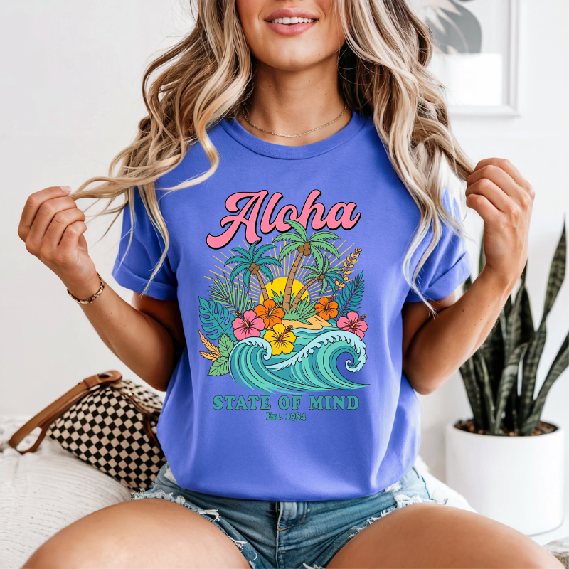 Aloha Hibiscus T-shirt, Tropical Tee,  Beachy Floral Pullover, Summer vibes