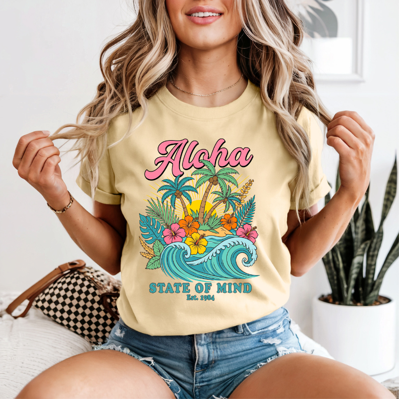 Aloha Hibiscus T-shirt, Tropical Tee,  Beachy Floral Pullover, Summer vibes