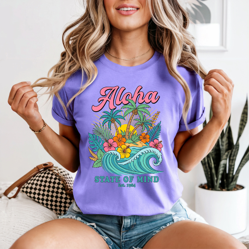 Aloha Hibiscus T-shirt, Tropical Tee,  Beachy Floral Pullover, Summer vibes