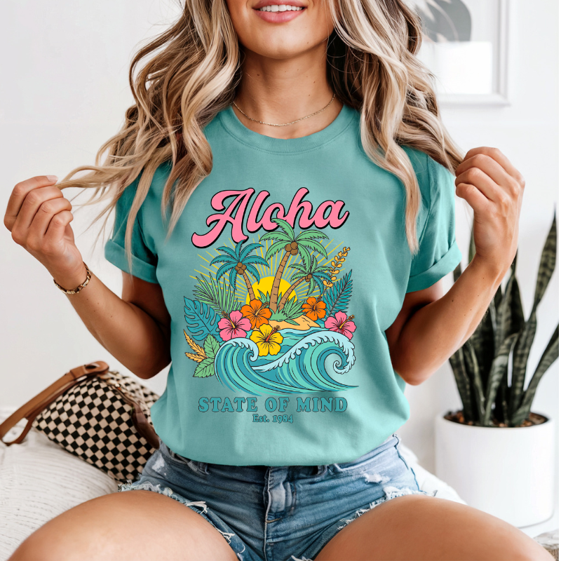 Aloha Hibiscus T-shirt, Tropical Tee,  Beachy Floral Pullover, Summer vibes