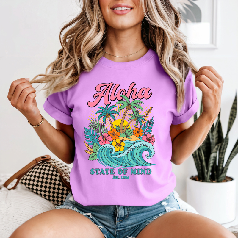 Aloha Hibiscus T-shirt, Tropical Tee,  Beachy Floral Pullover, Summer vibes