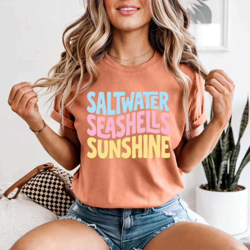 Saltwater Seashells Sunshine T-Shirt – Bright Neon Comfort Colors Summer Tee