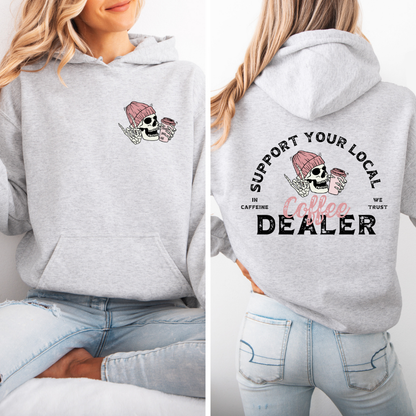 Support your local coffee dealer Hoodie with viral skeleton coffee graphic