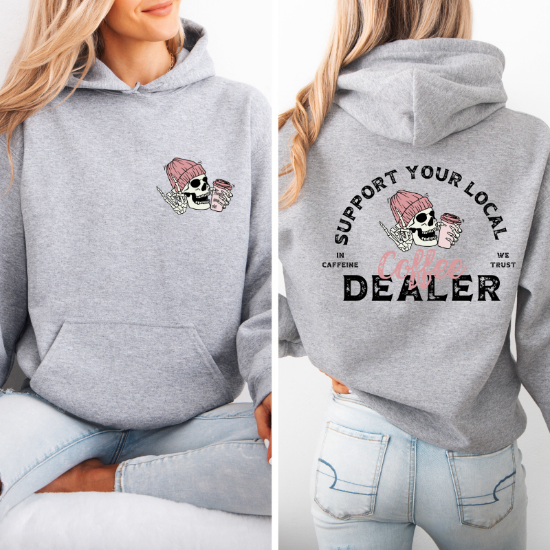 Support your local coffee dealer Hoodie with viral skeleton coffee graphic