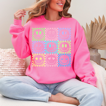 Smiley Neon Bright colored graphic sweatshirt and T-shirts