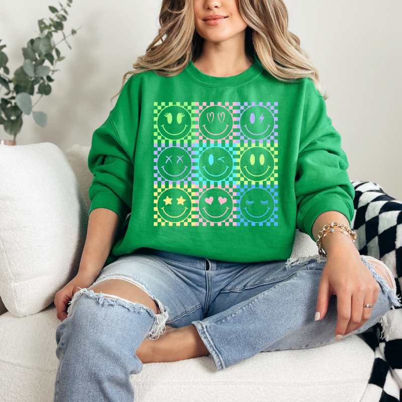 Smiley Neon Bright colored graphic sweatshirt and T-shirts