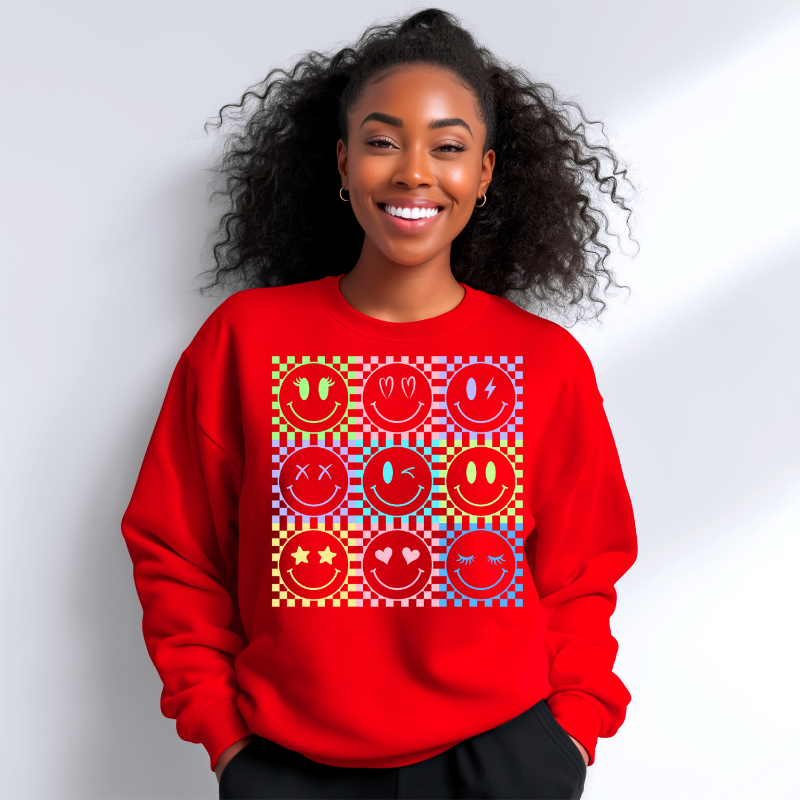 Smiley Neon Bright colored graphic sweatshirt and T-shirts