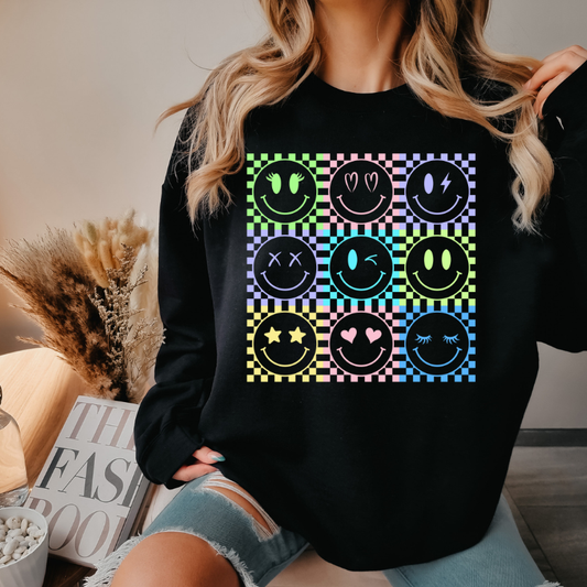 Smiley Neon Bright colored graphic sweatshirt and T-shirts